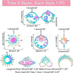 8個8スタイルイオンプレーティング(IP)201ステンレススチールペンダント  レーザー切断  虹色  24.5~37x21~37x1mm  穴：1.4~1.8mm  1個/スタイル&nbsp;STAS-UN0032-24