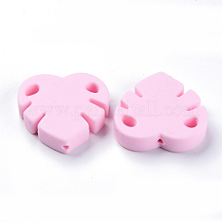 食品グレードの環境に優しいシリコーン焦点ビーズ  葉  パールピンク  35x35.5x8mm  穴：2.5mm&nbsp;LS-SIL-S003-06C