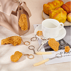 8種類のスタイルの模造食品キーホルダー5個  フライド チキン ウイング レッグ ナゲット ポップコーン フライド ポテト pvc ペンダント キーホルダー  ミックスカラー  11.3~14cm&nbsp;KEYC-FG0001-03
