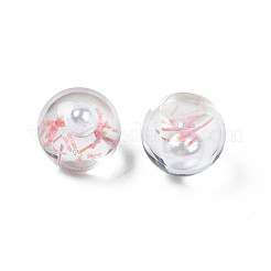 半透明のアクリルカボション  アブシミテーションパールビーズと干し草  ラウンド  ピンク  10x9.5mm&nbsp;TACR-N006-14E