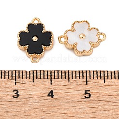 両面カラーアクリルコネクタチャーム  真鍮の花のリンク  ホワイト＆ブラック  18KGP本金メッキ  13.5x10x3mm  穴：1.2mm&nbsp;KK-P289-04G-01