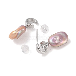 変色防止スターリングシルバースタッドピアス  天然パールと  女性のためのジュエリー  27.5x10.5~11mm&nbsp;EJEW-C087-13A-P