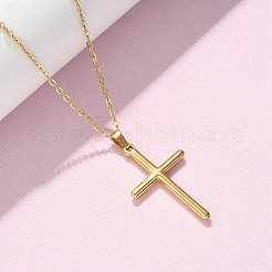 304ステンレススチールクロスペンダントアズキチェーンネックレス  イオンプレーティング（ip）  ゴールドカラー  15.79インチ（40.1cm）&nbsp;NJEW-S442-05G