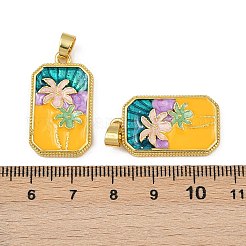 真鍮製エナメルペンダント  長持ちメッキ  鉛フリー＆カドミウムフリー  ラックめっき  ゴールドカラー  花のチャームが付いた長方形  ミックスカラー  27.5x15.5x3.5mm  穴：5.5x3.5mm&nbsp;KK-L190-012G
