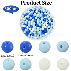 不透明なアクリルビーズ  ラウンド  ダークブルー  7~7.5x7.5~7.8x7.5~7.8mm  穴：1.6mm  600個/セット&nbsp;SACR-PA0001-04B-04