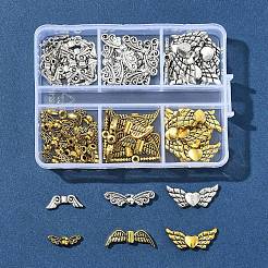 チベットスタイルの合金ビーズ80個。  ウイング  アンティークシルバー＆アンティーク金色  4~22x9~22.5x2.5~4mm  穴：1~1.6mm&nbsp;FIND-FS0003-59