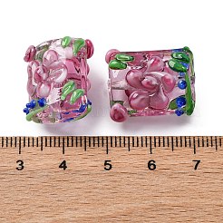 手作り凹凸柄ランプワークビーズ連売り  花の長方形  オールドローズ  17.5~18x14x11~13mm  穴：2mm&nbsp;LAMP-K027-07G