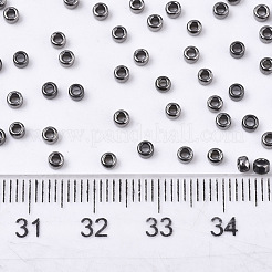 電気めっきガラスシードビーズ  機械刺繍に適合  メタリックカラー  ラウンド  黒メッキ  2.5x1.5mm  穴：1mm  約20000個/袋&nbsp;SEED-S042-01A-01