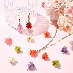 8色染め合成珊瑚ペンダント40個  真鍮のバチカン付きの花のチャーム  ゴールドカラー  ミックスカラー  15mm  穴：2.6mm  5個/カラー&nbsp;PALLOY-YW00236