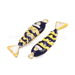 合金エナメルペンダントラインストーンのセッティング  魚  ゴールドカラー  ダークブルー  1.2mmのラインストーンに適する  31x8.5x6mm  穴：1.5mm&nbsp;ENAM-H002-01G-04