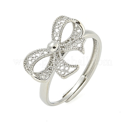 女性用蝶結び真鍮調節可能リング  プラチナ  蝶結び：12.5x18mm  内径：19mm&nbsp;RJEW-M016-09P