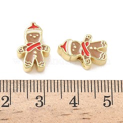クリスマス真鍮エナメルビーズ  鉛フリー＆カドミウムフリー  長持ちメッキ  18KGP本金メッキ  ラックめっき  ジンジャーブレッドマン  15x10x5mm  穴：2mm&nbsp;KK-I474-G24