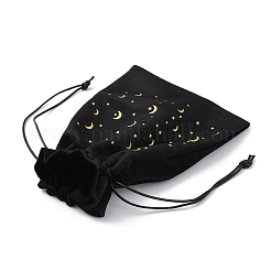 ベルベットパッキングポーチドローストリングバッグ  月と星の矩形  ブラック  18x13x0.65cm&nbsp;ABAG-WH0046-06A