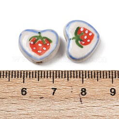 手作りの陶器ビーズ  手描きの陶器ビーズ  ハート  レッド  12~12.5x14~15x6.5~7mm  穴：1.8mm&nbsp;PORC-D011-01G