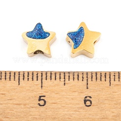 イオンプレーティング（IP）304ステンレスビーズ  エナメル  18KGP本金メッキ  スター  ドジャーブルー  7.5x7.5x3.5mm  穴：2mm&nbsp;STAS-O007-06G