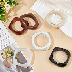 女性用アクリルバングル6個、6色  正方形  ミックスカラー  内径：2-5/8インチ（6.8cm）  1pc /カラー&nbsp;BJEW-ME0001-03B