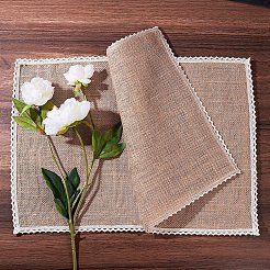 編組ジュートとレースの滑り止めの絶縁パッド  レストランウエスタンプレースマット  バリーウッド  42x30x0.1cm&nbsp;LS-AJEW-WH0066-01