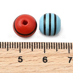 印刷されたシマウッドビーズ  ストライプラウンド  ミックスカラー  10mm  穴：2.5mm&nbsp;WOOD-L022-03A-01