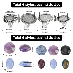 DIYジェムストーンフィンガーリング作成キット  ちょう結び、花、楕円形の調節可能な合金リングセッティングを含む  天然＆合成混合石カボション  12個/袋&nbsp;DIY-SC0022-34