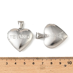 316ステンレススチールロケットペンダント  「te amo」という言葉が書かれたハートのチャーム  304ステンレススチールスナップオンベイル付き  ステンレス鋼色  28.5x28.5x7.5mm  穴：8.5x4.5mm  内径：21.5x20.5mm&nbsp;STAS-K321-21P