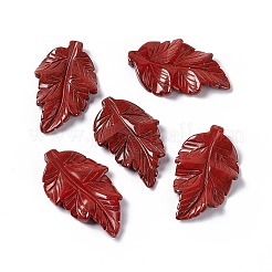 天然石レッドジャスパーペンダント  葉のチャーム  41.5x25~26x5mm  穴：0.8mm&nbsp;G-I336-01-07