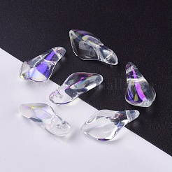 クリアガラスペンダント  グリッターパウダー付き  花びら  クリアAB  17.5x8.5x4.5mm  穴：1mm&nbsp;GLAA-L027-A01