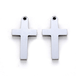 変色しにくい304ステンレススチールペンダント  レーザー切断  クロス  ステンレス鋼色  20x10x1mm  穴：1.2mm&nbsp;STAS-N092-53