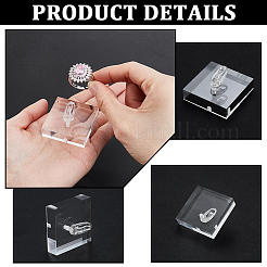 アクリルシングルリングディスプレイスタンド  リングディスプレイ用のジュエリーホルダー  正方形  透明  4x4.05x2.4cm&nbsp;RDIS-WH0007-13A