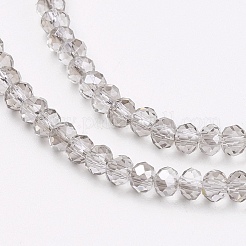 透明ガラスビーズ連売り  多面カット  ロンデル  ライトグレー  3x2mm  穴：0.8mm  約135~140個/連  11.81~13.38インチ（30~34cm）&nbsp;GLAA-F076-B04