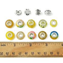 DIY チベット スタイル 合金 & 樹脂 ヨーロッパ ビーズ 作成 ファインディング キット  きいろ  8~10.5x9~13.5x6~13.5mm  穴：4~5mm  45個/セット&nbsp;DIY-FS0006-78B