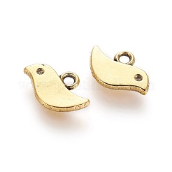 チベット風合金チャーム  カドミウムフリー＆鉛フリー  鳥  アンティーク黄金  7x11x1mm  穴：1mm&nbsp;TIBEP-A18898-AG-LF