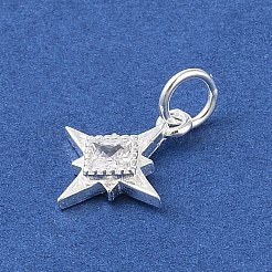 スターリングシルバーのパヴェクリアキュービックジルコニアスターチャーム925個  丸カン＆スタンプ925個付き  銀  12.5x10.5x2mm  穴：3.5mm&nbsp;STER-K181-01C-S