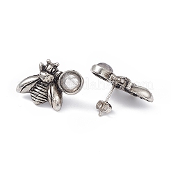 天然水晶蜂のスタッドピアス  女性用真鍮ピン付きアンティークシルバー合金イヤリング  15.5x20.5mm  ピン：0.8mm&nbsp;EJEW-C016-01AS-01