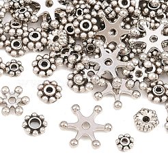 チベット風合金スペーサービーズ  花  アンティークシルバー  4~12x1.5~2.5mm  穴：1.2~1.4mm&nbsp;FIND-C093-02AS