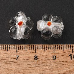 手作りの銀箔ガラスベネチアンランプワークビーズ  花  透明  14~14.5x14.5~15x8~9mm  穴：1.4~1.6mm&nbsp;FOIL-T001-02M