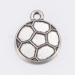 チベットスタイルの合金サッカー/サッカーボールペンダント  スポーツチャーム  エナメル質のため  カドミウムフリー＆ニッケルフリー＆鉛フリー  アンティークシルバー  22x19x2mm  穴：2mm&nbsp;TIBEP-A8589-AS-NR