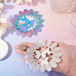 2個 2色 201ステンレススチールコネクタチャーム/リンク  蝶のついた中空の花  エッチングされた金属装飾  ミックスカラー  102x102x0.3mm  穴：2mm  1pc /カラー&nbsp;STAS-TA0005-69
