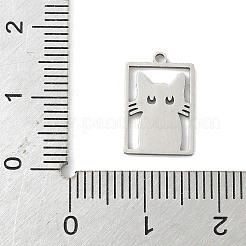 304ステンレスペンダント  猫の形をした長方形  ステンレス鋼色  14.5x9.5x1mm  穴：1.2mm&nbsp;STAS-H480-02P