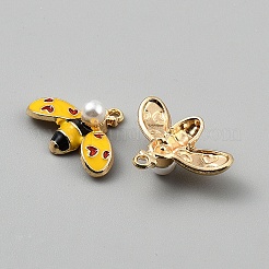 合金エナメルチャーム  ミツバチ  アブソリュートプラスチック模造パール  ゴールドカラー  きいろ  17x22.5x7mm  穴：1.6mm&nbsp;FIND-TAC0002-124