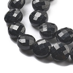 天然石ブラックトルマリンビーズ連売り  ファセットコインビーズ  フラットラウンド  6~7.5x4~5.5mm  穴：0.8~1mm  約56~70個/連  15.31~16.10インチ（38.9~40.9cm）&nbsp;G-C179-A20-02