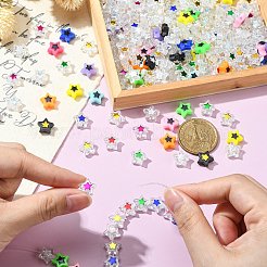 250 個 5 スタイル不透明 & 透明アクリルビーズ  スター  ミックスカラー  10x11x5mm  穴：1.6mm  50個/スタイル&nbsp;MACR-CJ0001-44
