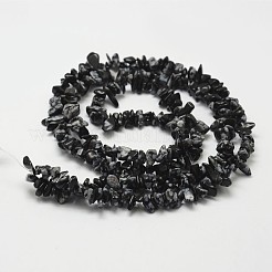 天然石スノーフレークオブシディアンビーズ連売り  チップ  ブラック  3~5x7~13x2~4mm  穴：0.4mm  約32インチ&nbsp;G-F328-10