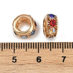 真鍮製のラインストーンビーズ  ロンデル  カラフル  ライトゴールド  9.5x5mm  穴：4.5mm&nbsp;KK-U071-02C-02KCG
