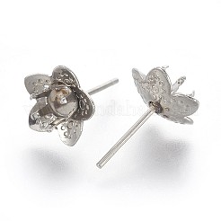変色しにくい304ステンレススチールスタッドピアス金具  花  ステンレス鋼色  10mm  4mm内径  ピン：0.9mm&nbsp;STAS-P221-10P