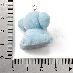 フロッキー不透明樹脂ペンダント  象のチャーム  プラチナ鉄ループ付き  ライトスカイブルー  29x28x19.5mm  穴：2mm&nbsp;FIND-U030-12P