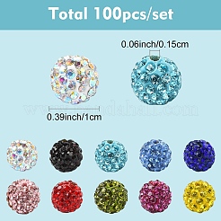 100個10色舗装ディスコボールビーズ  樹脂粘土ラインストーンビーズ  ラウンド  pp13（1.9~2mm）  6列ラインストーン  10mm  穴：1.5mm  ミックスカラー  pp13（1.9~2mm）  6列ラインストーン  10mm  穴：1.5mm  10個/カラー&nbsp;RB-YW0001-15