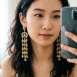 女性用幾何学模様合金製シャンデリアピアス  ゴールドカラー  100mm&nbsp;WG4494D-02