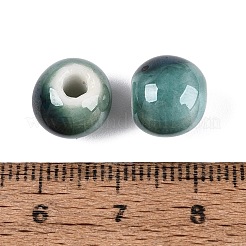 ヴィンテージの手作り磁器ビーズ  ファンシーアンティーク施釉磁器  ラウンド  ライトシーグリーン  9.5~11x8.5~9.5mm  穴：2~3mm&nbsp;PORC-Q006-13A-19
