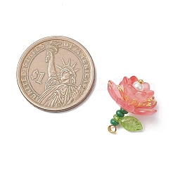ガラスの花のペンダント  アクリルビーズと真鍮のループ付き  ゴールドカラー  ミックスカラー  20~21x18~18.5mm  穴：2.2~2.5mm&nbsp;PALLOY-MZ01180