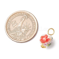 手作りの花柄磁器ペンダント  鉄と合金パーツ  ラウンド  ゴールドカラー  17.5x10.5mm  穴：4mm&nbsp;PALLOY-JF03928-02